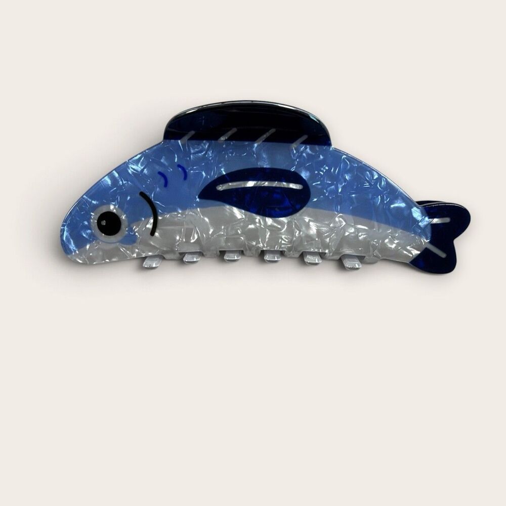 Sardine Fish Claw Hair Clip Blue Acetate Cartoon 4" New - Picture 3 of 5